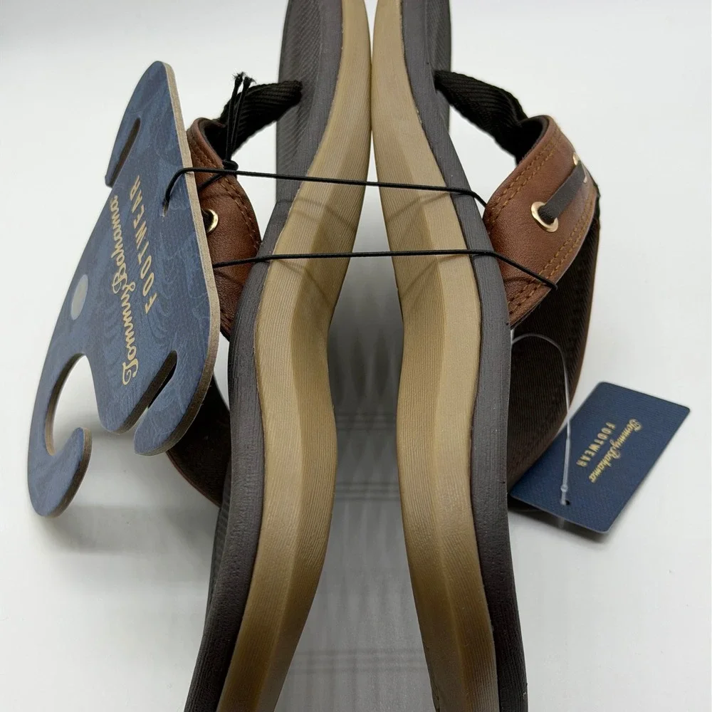 Tommy Bahama Mens Leather Sandals Brown Tan Thong Boat Shoe Detail Size 10